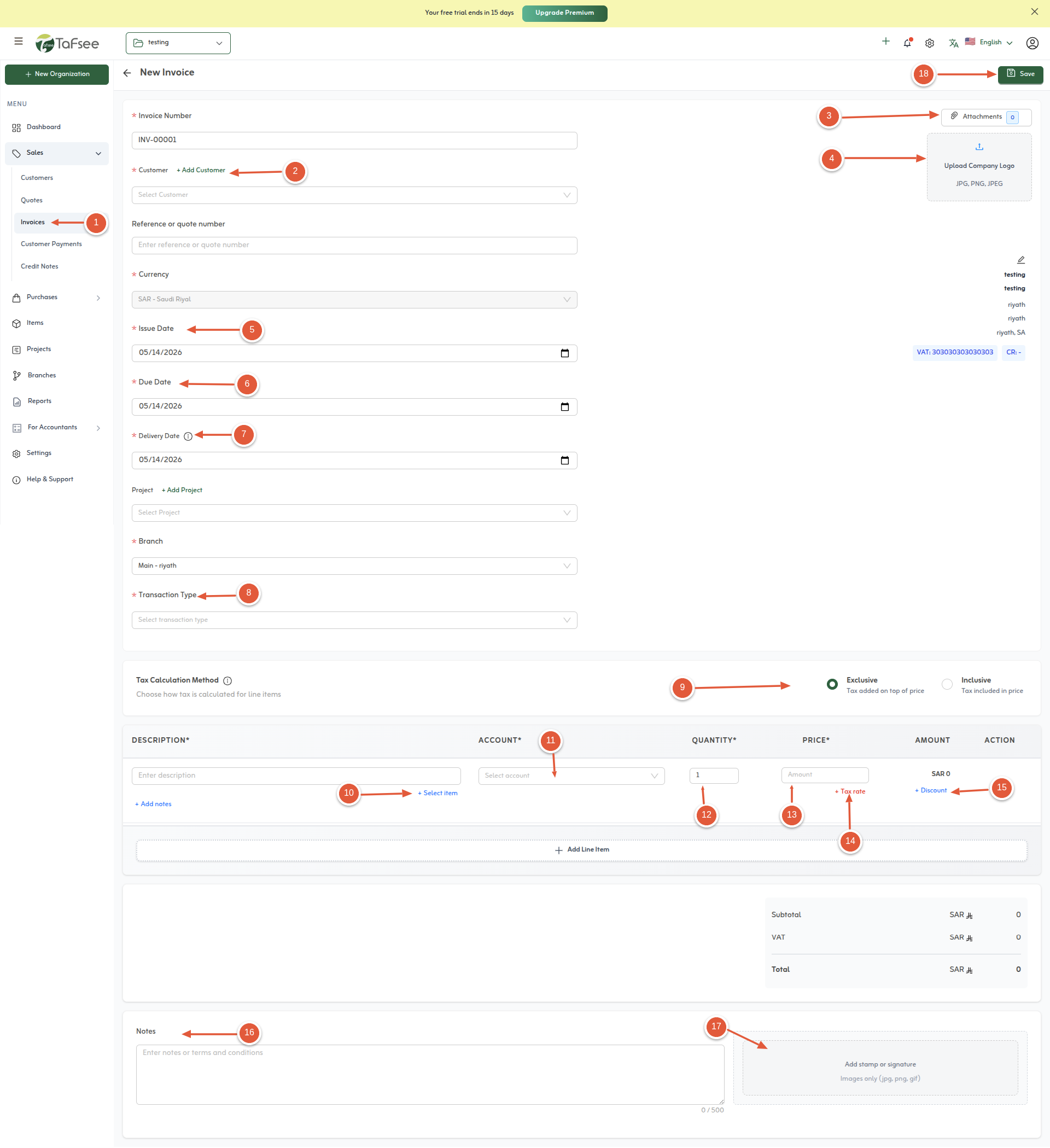 Tafsee Books new invoice form